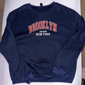 Shein Size Medium/6 Navy Blue crew neck- "Brooklyn New York"